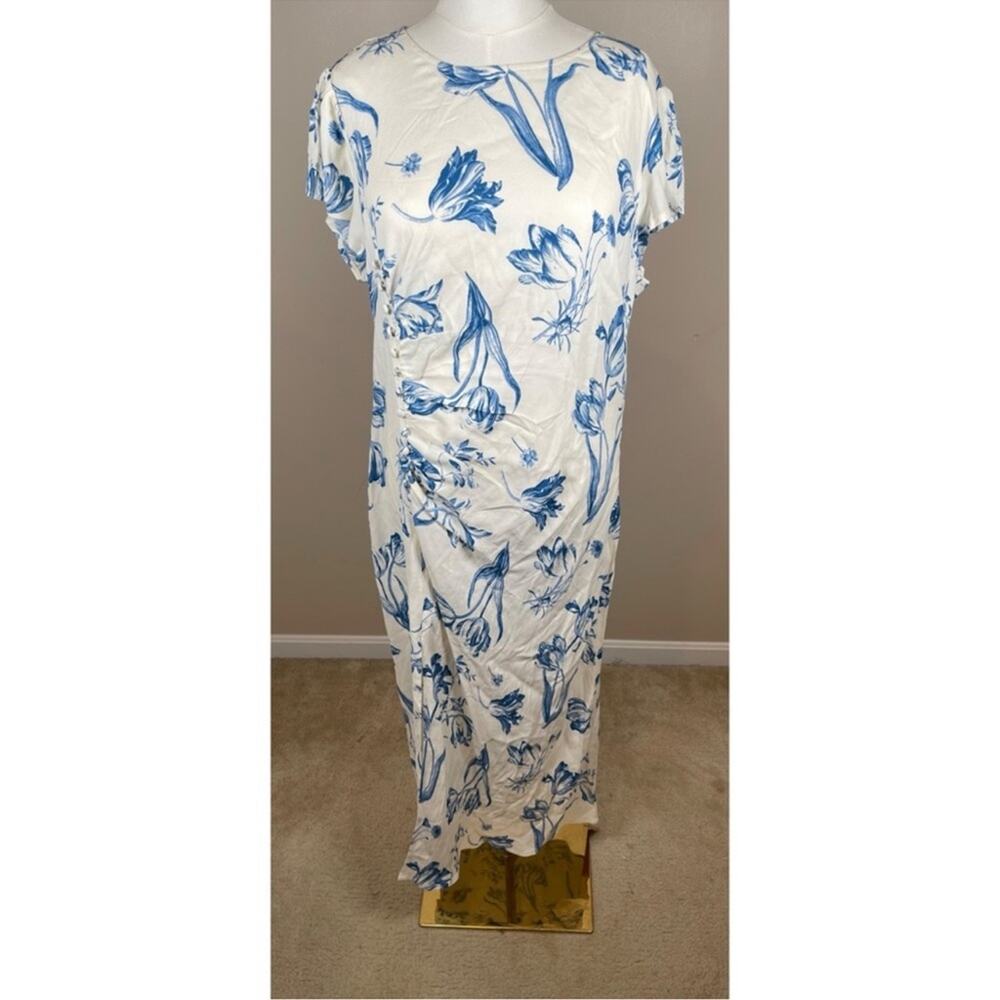 REFORMATION Frasier Floral Lisse Cap Sleeve Button Front Ruched Midi Dress Sz 20 - Picture 4 of 9